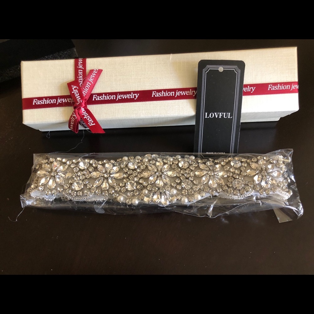 Bridal sash of crystals rhinestones satin ribbon
